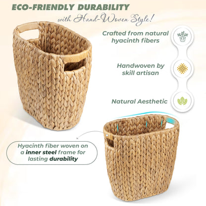 BLUEWEST 3.5 Gallons Wicker Trash Can, Wicker Rattan Bathroom Trash Can with Built-in Handle, Large Handwoven Hyacinth Waste Bin for Office, Bedroom, Living Room, and Kitchen