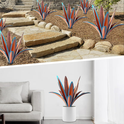 TOMBABY Enlarge Thickened Wind Resistant Iron Agave Metal Plant Country Garden Sculpture Statue Outdoor Decoration Agave Metal Plant Courtyard Garden Lawn Ornament Gift (2, 12 Leaves Blue)