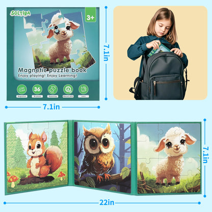 Magnetic Puzzles for Toddlers 3-5 2PK-72PCS-6 Animal Themes Magnetic Puzzles for Kids 4-6 Travel Puzzle for Airplane/Car/Road Trip/Gift Toys for 3 4 5 6 Year Old Girls and Boys