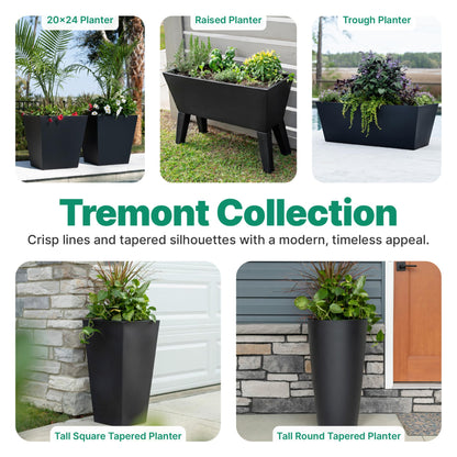 Step2 Tremont Short Square Planter 2 Pack, 14" Tall, Indoor/Outdoor Plants, Efficient Drainage, Durable Resin, Onyx Black