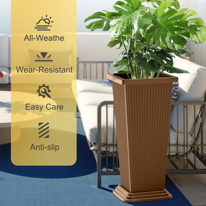 YESUNEED 24-Inch Tall Planters Set of 2 for Outdoor and Indoor Use,Tapered Flower Pots with Drainage Tray, Front Porch and Patio Decor,Ideal for Large Plants (Stripes-Brown)