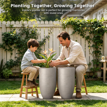 Kante 24" Tall Round Concrete Planter, 2 Pack Large Oval Plant Pots with Drainage Hole & Rubber Plug, Lightweight Weathered Concrete for Home Decor, Symmetrical Gift for Living Room Patio