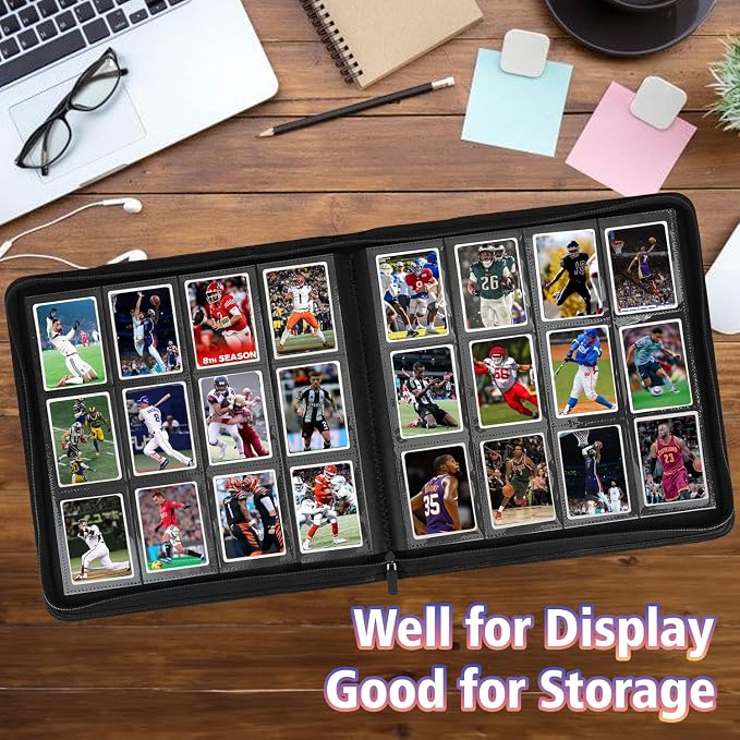 12 Pocket Card Binder, 720 Pockets PU Leather Zipper Trading Card Collection Album, Side-Loading Card Storage Folders for MTG, TCG, Game/Sport Crads (White, 12 Pockets)