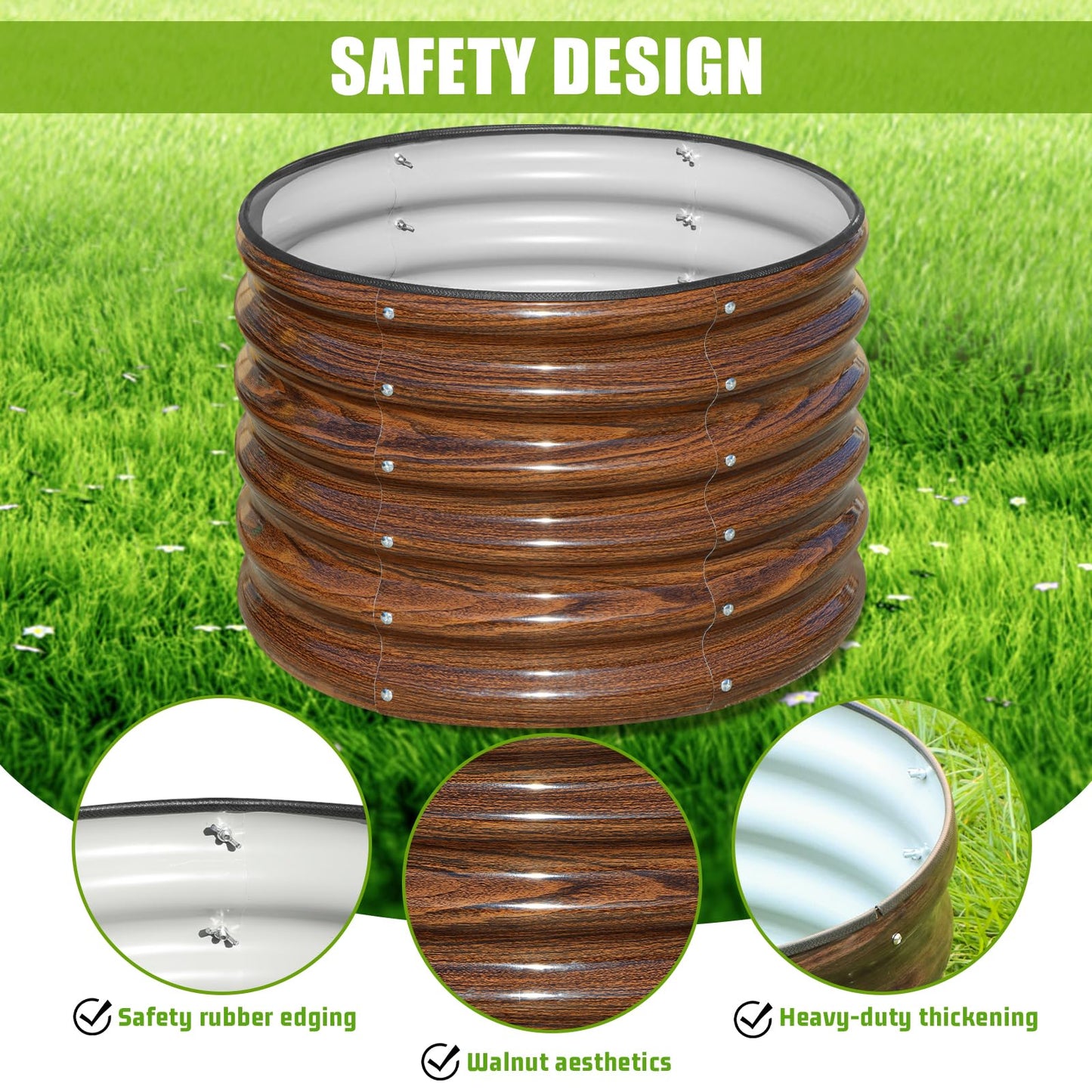 SnugNiture Raised Garden Bed, 2 PCS 2×2×1.5ft Round Galvanized Outdoor Planter Box, 17" Tall Deep Metal Garden Bed Kit for Planting Vegetables, Fruits, Flowers, Brown