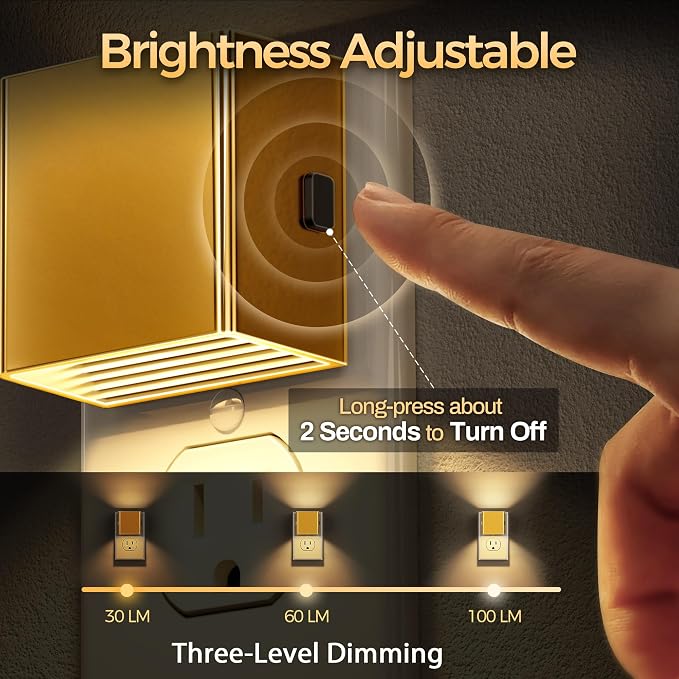 DORESshop LED Night Lights Plug into Wall [2 Pack], Plug in Nightlight, 3 Level Brightness Adjustable Night Light, Dusk to Dawn Sensor, Nightlights for Adults, Bedroom, Bathroom, Hallway, 3000K