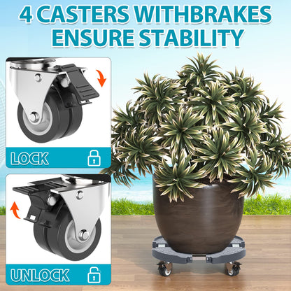 VANCASTLE Plant Caddy Plant Stand with Wheels, Heavy Duty Plant Roller Base 15-22 Inch Adjustable，Palnt Wheel Base 440 LBS, Large Potted Planter Cart Dolly for Flower Mover, Gray, 2 Pack