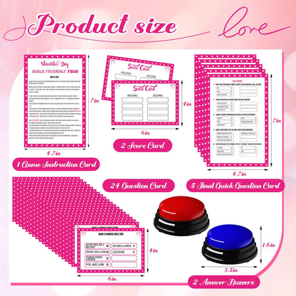Humyoun Valentine's Day Friendly Feud Game with 2 Game Buzzers, Bible Feud Card Game for Family Game Night Fun Trivia Quiz Game for Party Office Class Groups Team