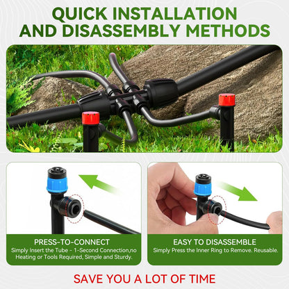 Drip Irrigation System,106FT Automatic Garden Watering System with 1/2" & 1/4" Fast-Lock Tubing Adjustable Nozzles & Sprinklers,Quick-Connect Drip Irrigation System Kit for Garden,Lawn,Potted Plants