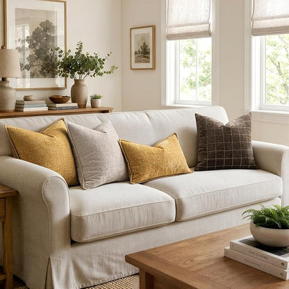 MIULEE Pack of 2 Summer Throw Pillow Covers 18x18 Inch Gold Mustard Yellow Farmhouse Decorative Pillow Covers with Stitched Edge Soft Chenille Solid Dyed Pillow Covers for Couch Sofa Bed Living Room