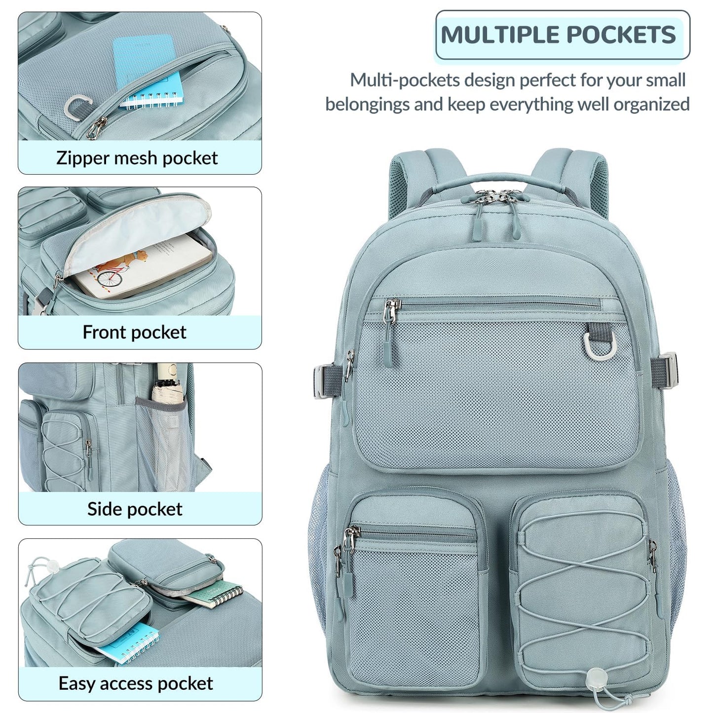 Lohol Water Resistant Backpack with Mulitiple Pockets for School Travel Outdoor College, 15.6 inch Laptop Daypack for Men and Women (Blue)