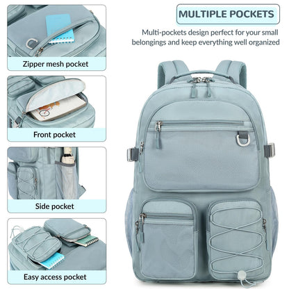 Lohol Water Resistant Backpack with Mulitiple Pockets for School Travel Outdoor College, 15.6 inch Laptop Daypack for Men and Women (Blue)