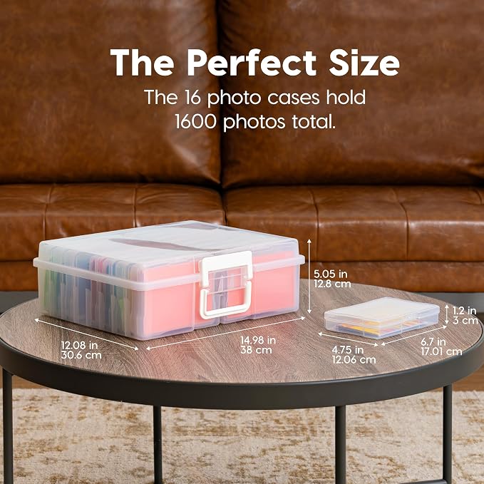 IRIS USA 4" x 6" |Made in USA| 2-Pack Photo Organizers and Picture Storage Box with Handle, 16 Inner Cases/Containers for Tasks, Stickers, Ephemera, & Flashcards - Clear
