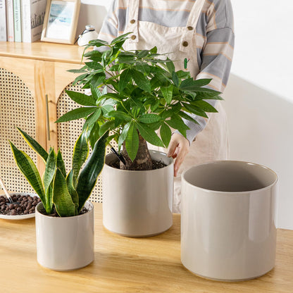 vancasso 6"+8"+10" Ceramic Pot for Plants, Large Outdoor Indoor Planter Pots with Drainage Holes, Set of 3, Grey
