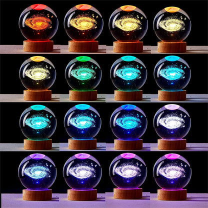 3.15 inch Galaxy Crystal Ball lamp,3D Solar System Crystal Ball Night Light with Wooden Base,16 Colors Change with Remote Control,Clear Glass Planet Light,Birthday Gift for Friends (Galaxy)
