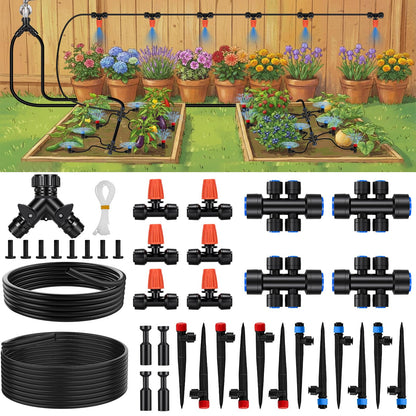 Quick-Connect Drip Irrigation System Kit, Irrigation Kit with Adjustable Nozzles, 2/5" & 1/4" Tubing, Automatic Watering System for Garden, Raised Beds, Greenhouse, Automatic Timer Compatible