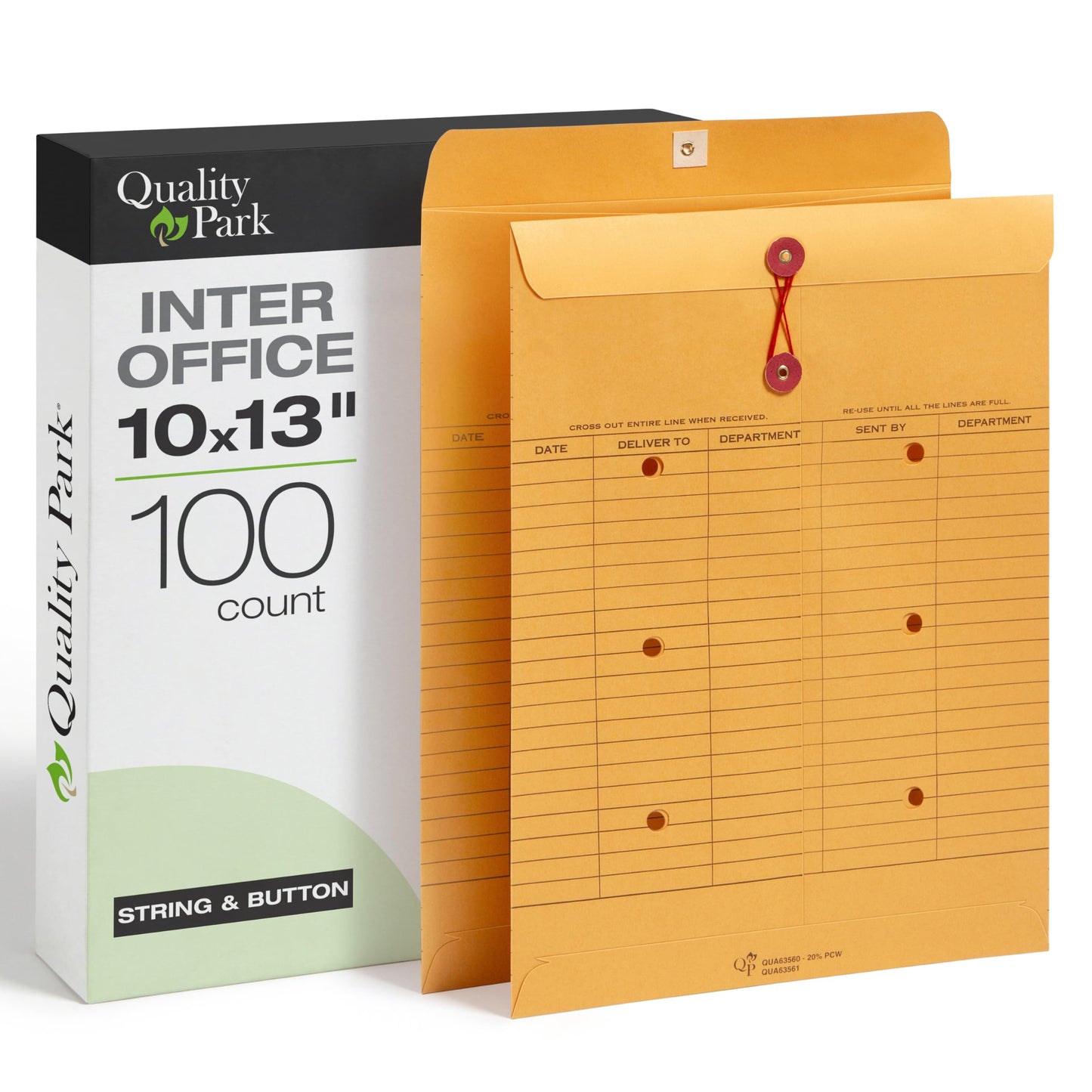 Quality Park 10 x 13 Interoffice Envelopes, 100 Pack, Inter office Routing Envelopes with String & Button Closure, 28 lb Brown Kraft, Reusable Document Mailers