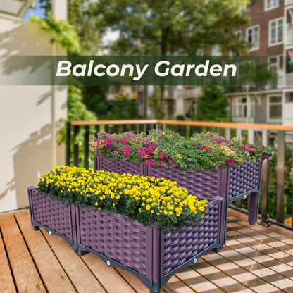 Doppy Plastic Raised Garden Bed Set of 4, Garden Bed Planter Kit for Outdoor Indoor Plants Elevated Garden Boxes Plant pots for Vegetables, Standing Garden Container for Backyard, Patio