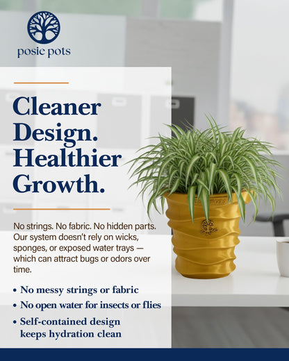 Posie Pot Medium Wave Self Watering Planter for Indoor Plants - 5x5 Inch Patented Pot with 10X Water Reservoir - Modern 3D Printed Desk Planter - Root Rot Free - Eco Friendly, Made in USA, Gold
