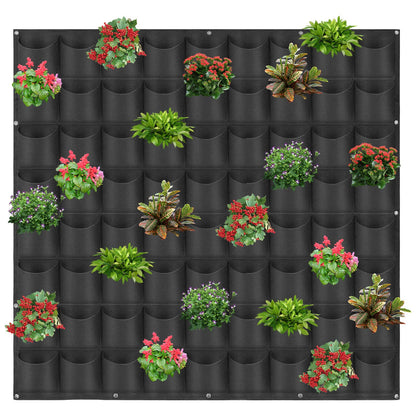 72 Pockets Hanging Planter Bags, Hanging Vertical Wall Mounted Plant Planting Grow Bags, Herb Garden Planter Outdoor Indoor Growing Bag, Gardening Vertical Greening Flower Container(1m×1m, Black)