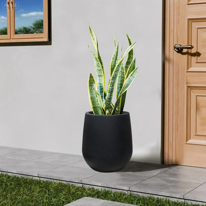 16.9 Inch Plastic Tall Planters for Outdoor Plants,Modern Black Round Tapered Flower Pot for Outdoor and Indoor Plants, Large Plant Pots with Drainage Holes and Rubber Plug for Home Garden Patio