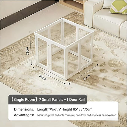 Clear Acrylic Dog Playpen with Door,23.6" Puppy Playpen,Easy Assemble Pet Fence,10-Panel for Puppies/Small Dog Play Pen Indoor (White, 23.6 Inch-H, 10 Panel) (White, 75cm7p+1d)