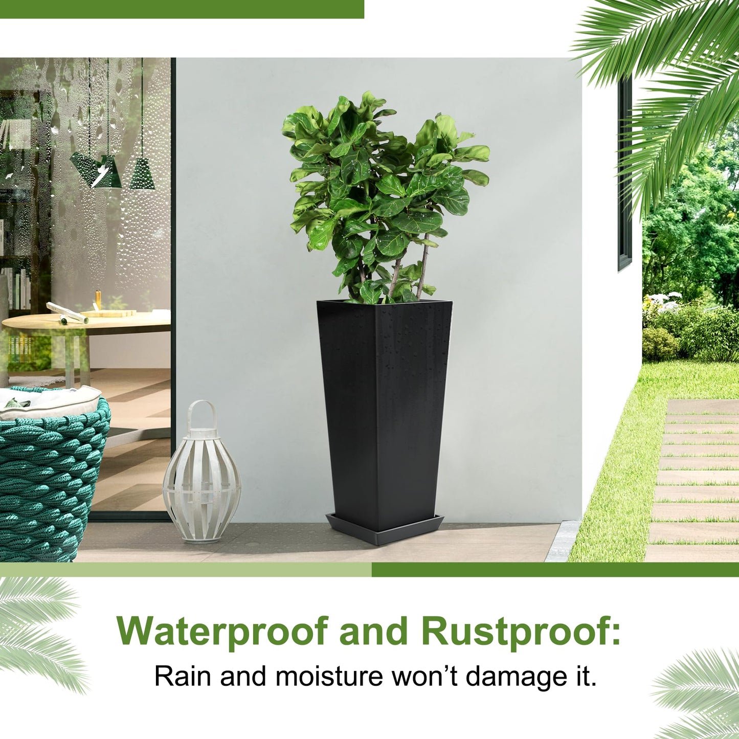 YESUNEED 24" Tall Planters for Outdoor Plants, Set of 2 Large Outdoor Planters for Front Porch Decor with Drainage Hole, Tall Planter (Black)