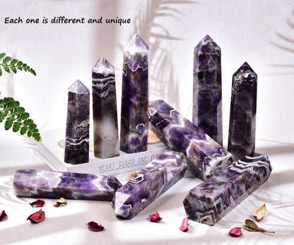 AMOYSTONE Large Crystal Tower Natural Dream Amethyst 6 Faceted Obelisk Healing Crystal Pillar Wand Tumbled Hexagonal Pointed 1-1.7 Lbs Home Décor