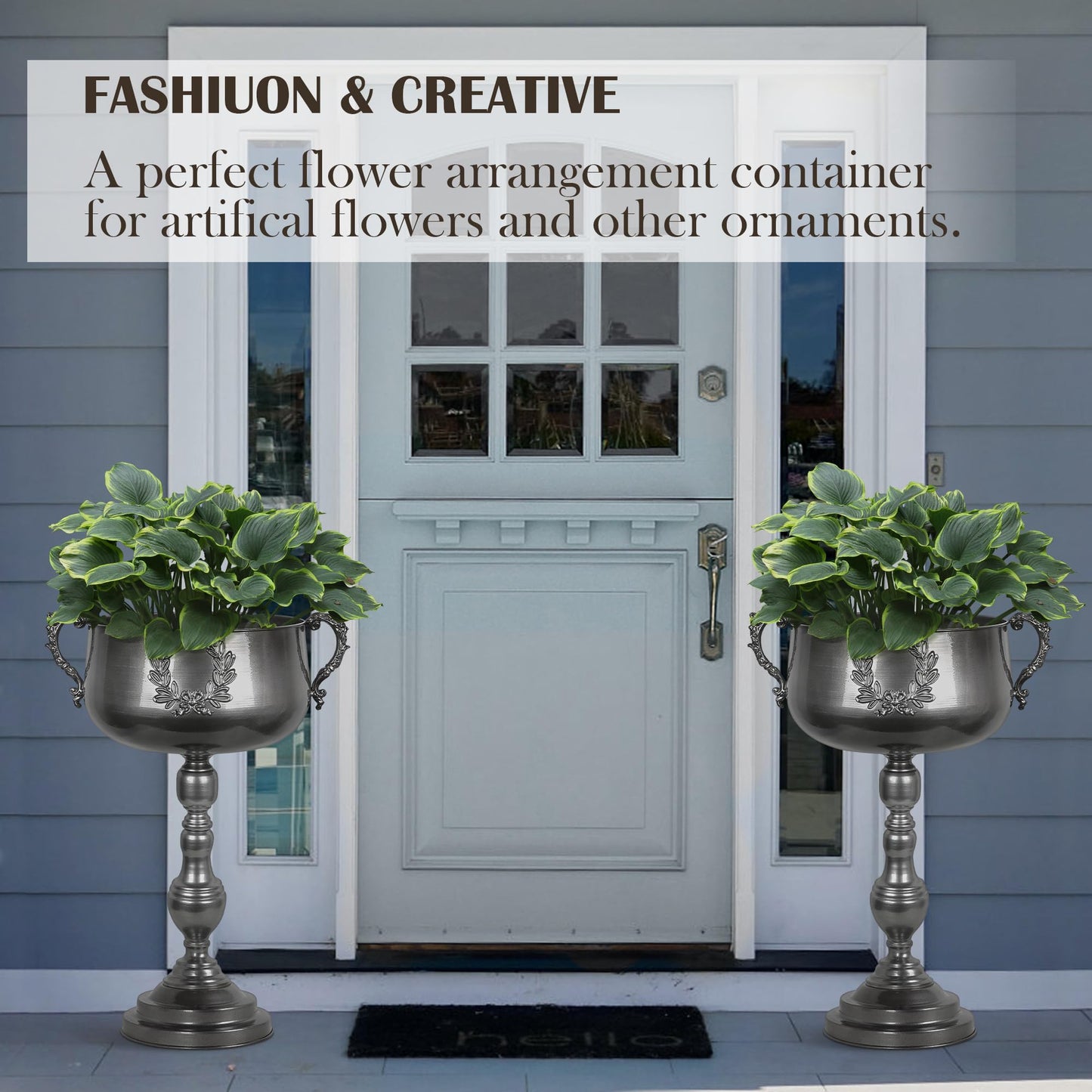 WORTH 22.5" H. Tall Floor Urn Vase - 15.3" Dia. Classic Bowl Metal Planter Plant Pot - Glossy Black Bowl Flower Vase for Party Event Home Decor - Decorative Outer Pot