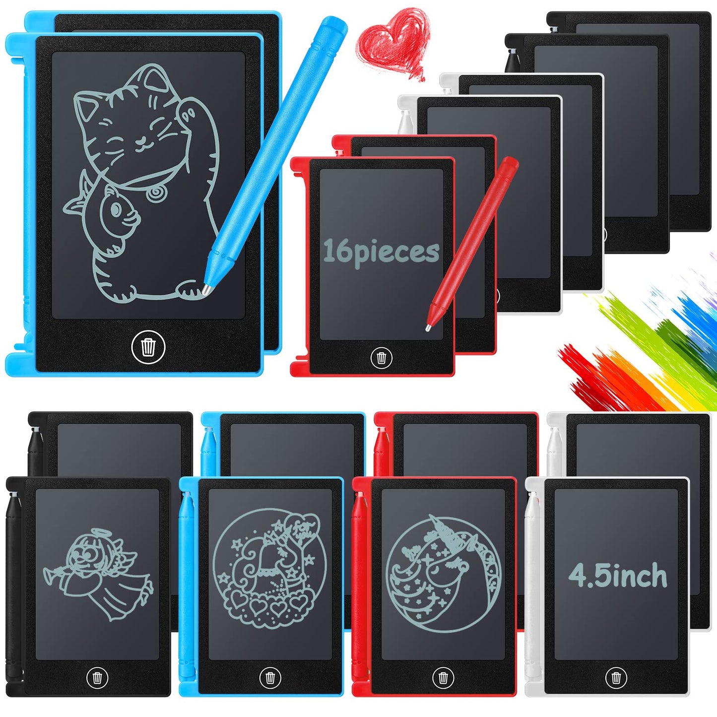 Nezyo 16 Pack 4.5 Inch Mini LCD Writing Tablet for Kids Electronic Doodle Board Bulk Erasable Drawing Tablet Reusable Writing Pad for Girls Boys Party Favor Goodie Bag Classroom Gifts(Mix Colors)