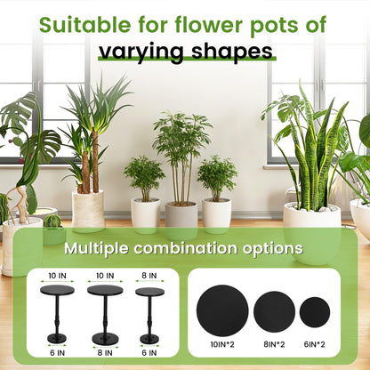 Topfurn Adjustable Height Plant Risers for Pots Indoor & Outdoor 2 PCS , 12-21" Height, 6/8/10" Base - Iron Rise Plant Fillers Risers for Tall, Square, Round, Tapered Planters