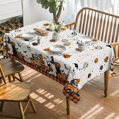 Horaldaily Halloween Tablecloth 60×60 Inch Square, Buffalo Plaid Jack-O-Lantern Pumpkin Bats Ghost Truck Washable Table Cover for Party Picnic Dinner Decor