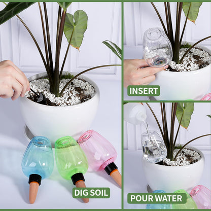 Ansberta 4 Pcs Plant Watering Globes Self Watering Planter Insert Plants Top Fill Water Device Plastic Water Bulbs Slow Release Terracotta for Plants, Multicolor