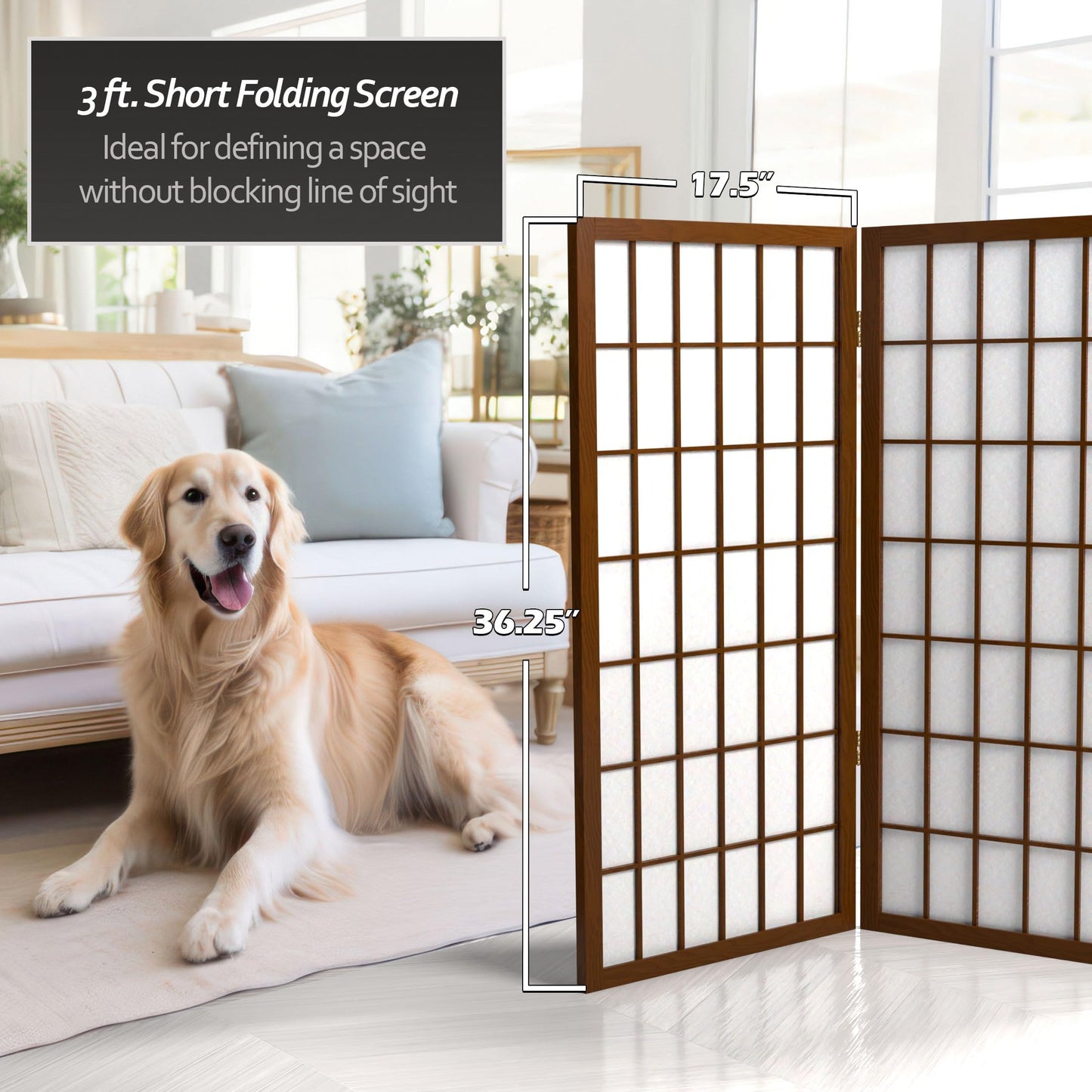 3 ft. Short Window Pane Shoji Screen - Walnut - 3 Panels
