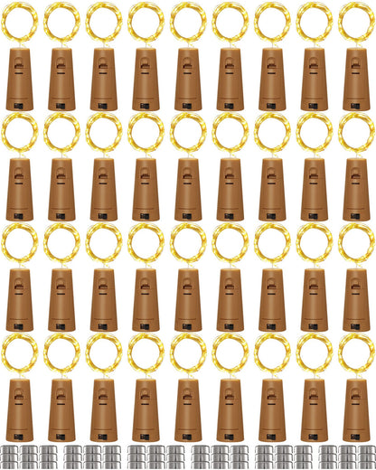 Hortsun 60 Pack Cork Fairy String Lights, 20 LED, 7 ft Silver Wire, Battery Operated, Waterproof, Warm White for Decor and Parties