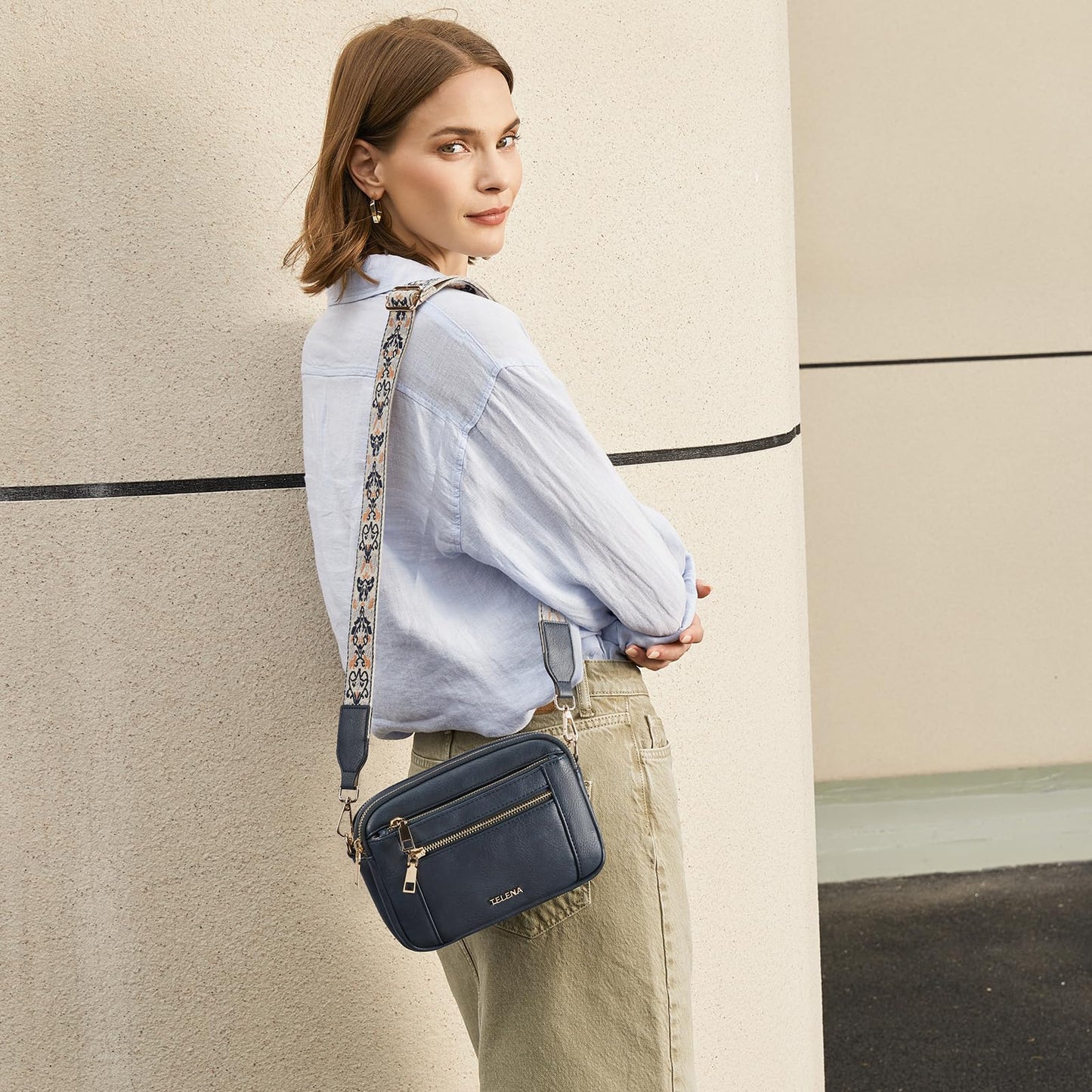 Telena Small Crossbody Bags For Women Vegan Leather Crossbody Purse With Adjustable Wide Strap For Daily Life