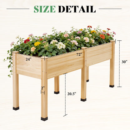 AMERLIFE Raised Garden Bed, 72x24x30 Inches Elevated Wood Planter Box with Legs, Bed Liner, Divider and Drainage System for Backyard, Patio, 300 lb Capacity - Light Wood