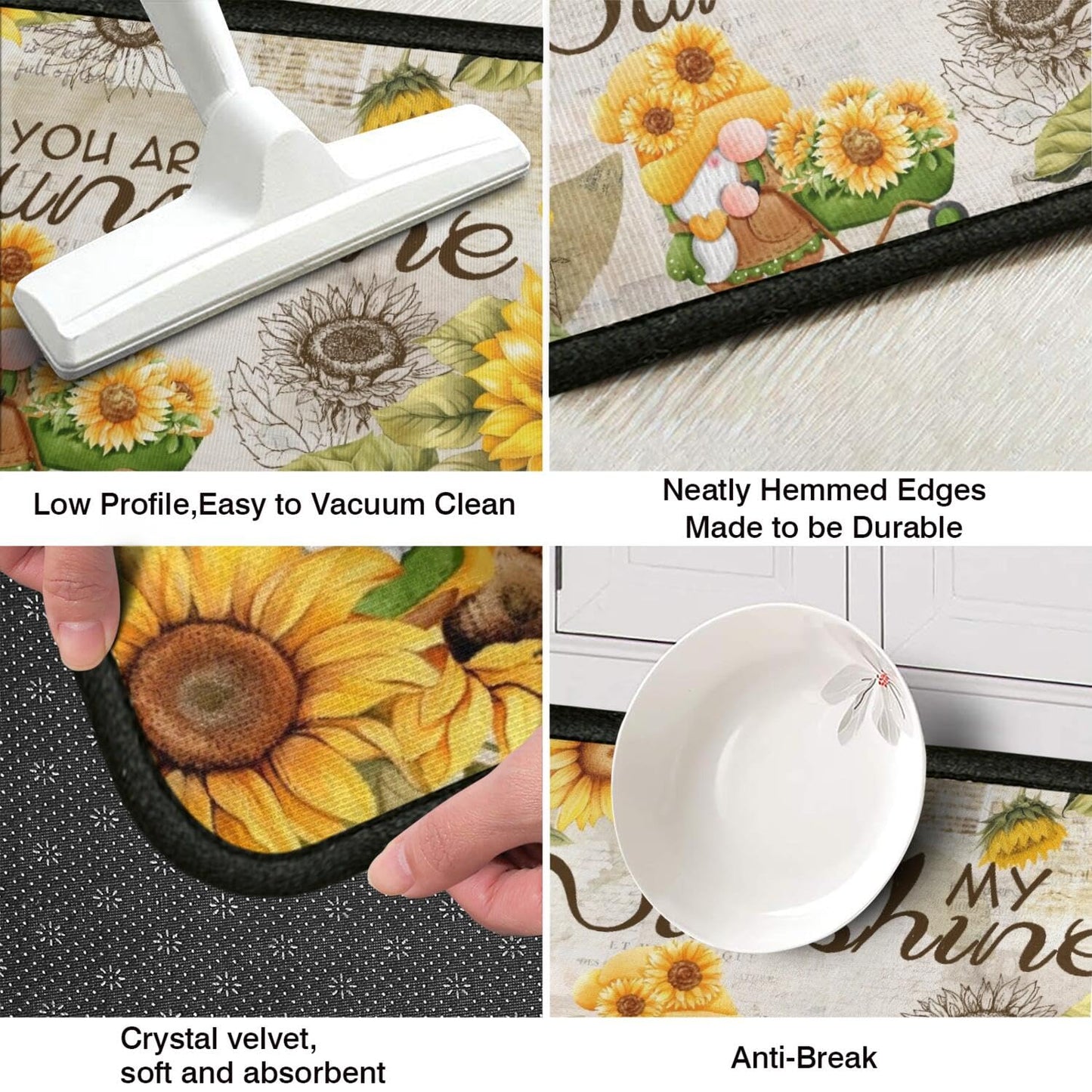 Ghroiep 2 Piece Sunflower Kitchen Decor Rugs Set, Farmhouse Country Dwarf Kitchen Rugs and Mats Non Skid Washable Absorbent Microfiber Kitchens Accessories Decoration Floor Mats 17"x47"+17"x30"