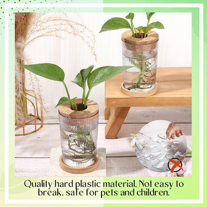 Baderke 9 Packs Propagation Vases for Plants Plastic Plant Propagation Station with Hole Lid and Bamboo Stand Growing in Water Hydroponic Home Office Table Decoration(Stripe Style)