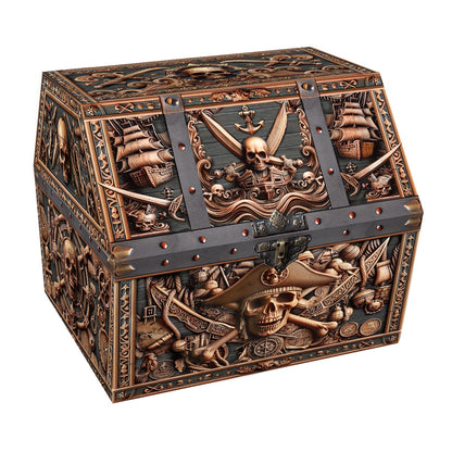 PETCEE Pirate Skull Treasure Box - 9x9.3x8 Large Pirate Treasure Chest for Classroom Chirstmas Treasures Box Rewards Chest Toys and Storage Perfect Classroom Treasures Boxes for Students