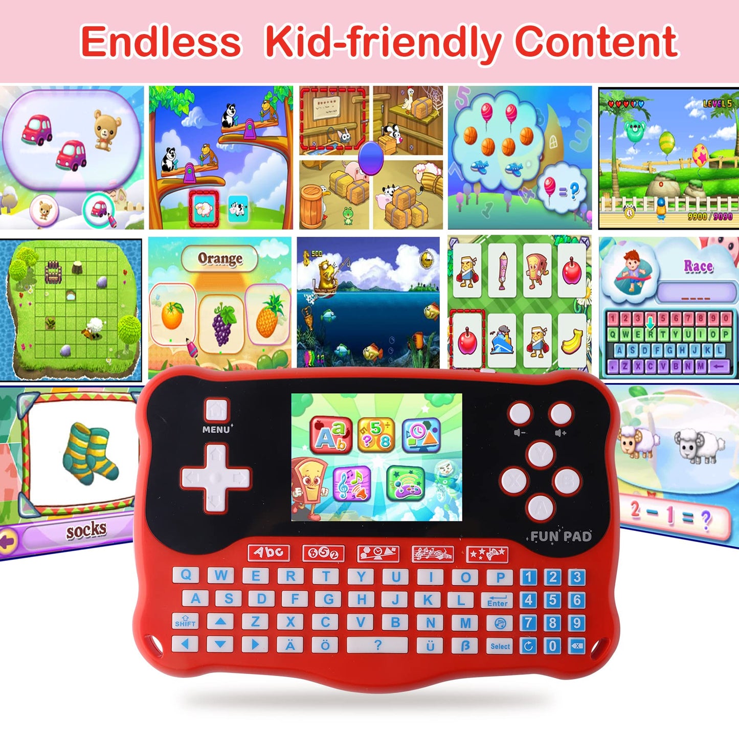 LUHYAUAN Kids Tablet/Baby Learning Pad with 102 Activities/Toddler Tablet with ABC/Words/Music/Math Interactive Educational Electronic Toys Gifts Handheld Game for Preschool Boys Girls Ages 3-12