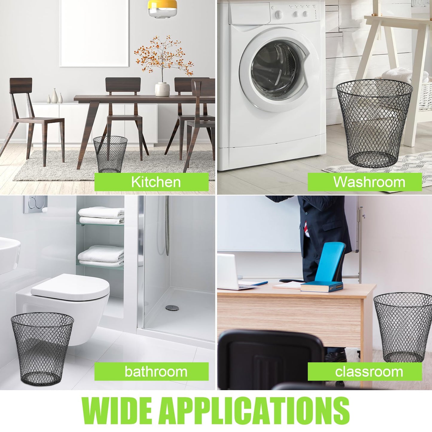 10 Pack 9 inch Round Waste Basket,Wire Mesh Desk Metal Trash Garbage Can Wastebasket Recycling Black Trash Bins Garbage Container for Bedroom Office School Kitchen Home Living Room Bathroom