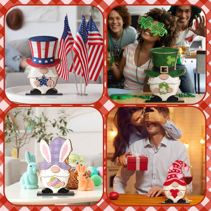 Blulu 32 Pcs Interchangeable Wooden Gnome Decor Summer 4th of July Patriotic Gnomes Welcome Sign Holiday Seasonal Tiered Tray Decor with Magnet Pieces for Gifts Decorations (Bright)