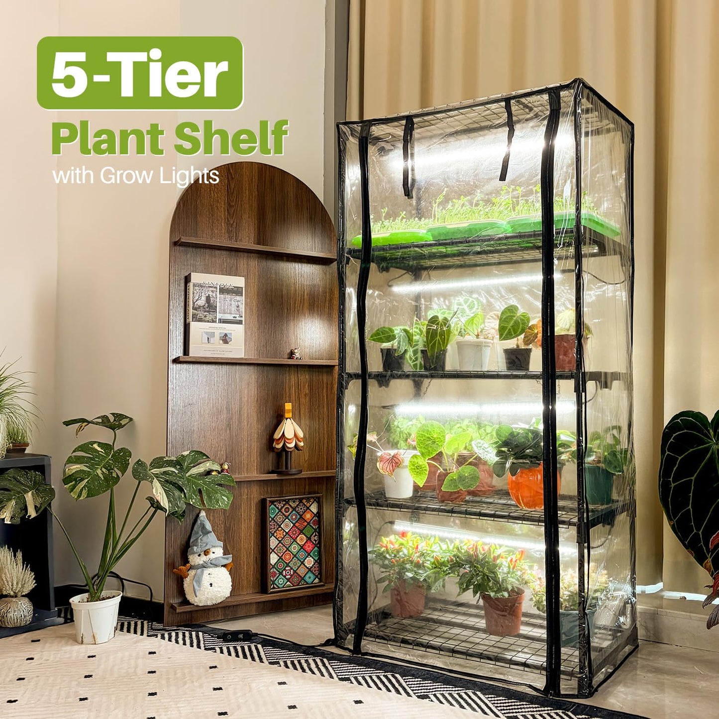 Inzlume Indoor Greenhouse with Grow Light, Mini Greenhouse with 4 Pack 36W Grow Lights for Indoor Plant, Seed Start, Seedling, Seed Trays, 17.7" W x 29.5" L x 59" H