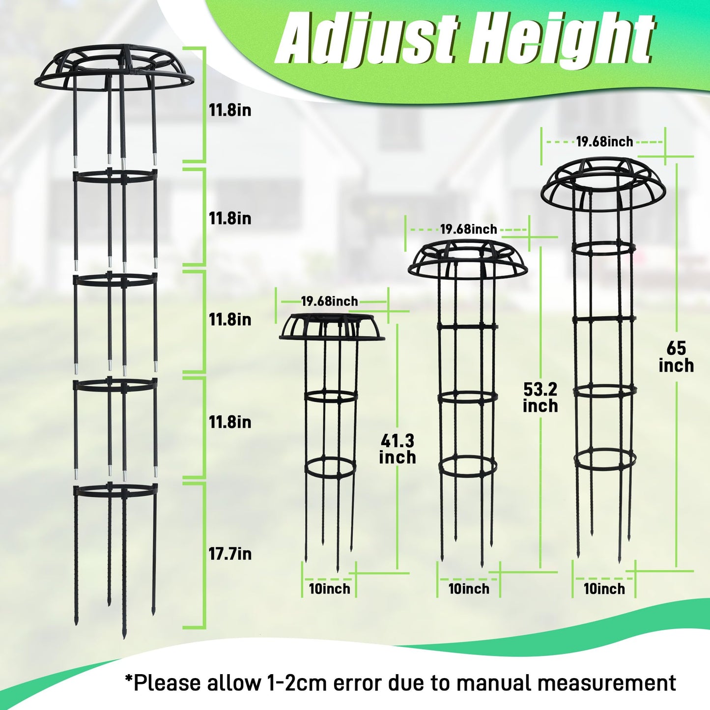 Quibbay Garden Trellis for Climbing Plants Outdoor, 53 Inch Mushroom Top Trellis for Climbing Plants, Metal Plant Flower Trellises for Vine Grape Vegetable Cucumber Tomato Trellis, 1 Pack