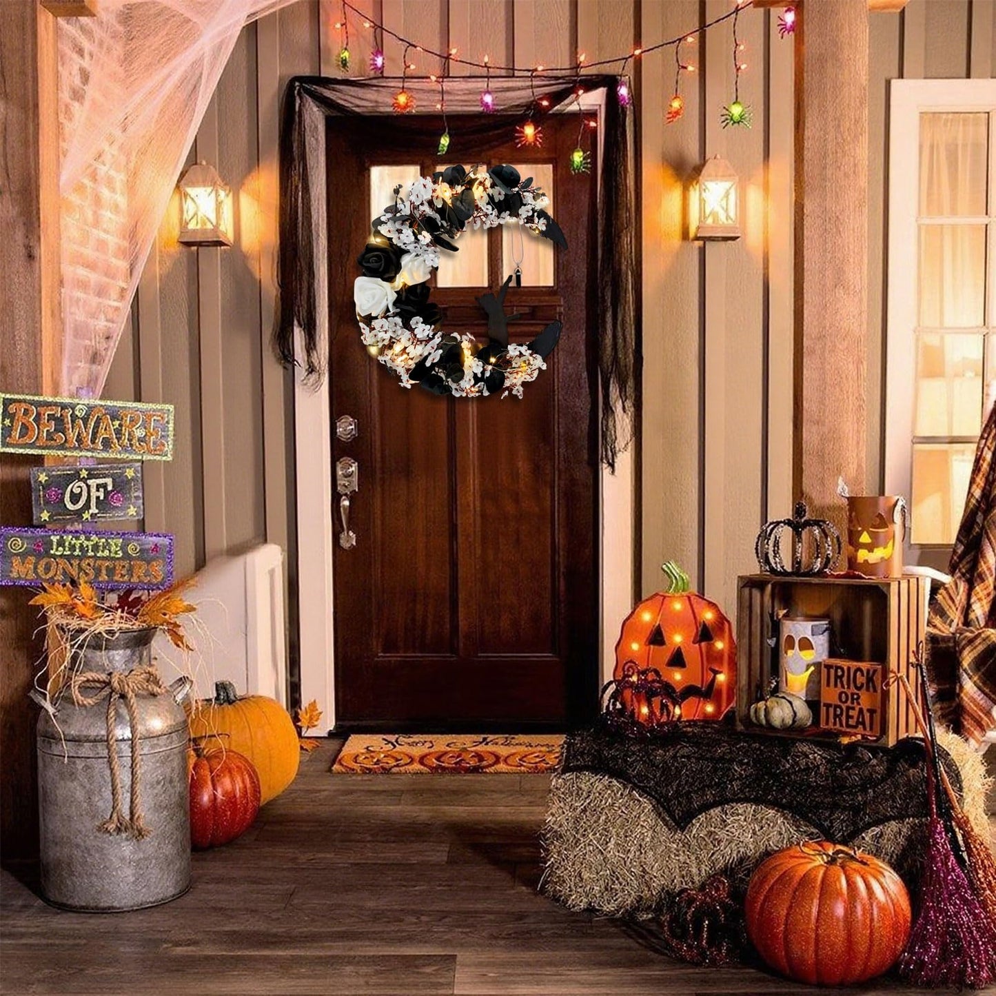 Halloween Wreath Decorations - Halloween Wreath for Front Door with Light