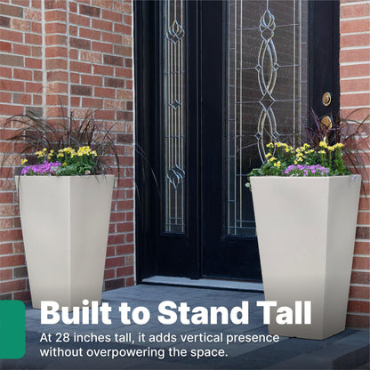 Step2 Tremont Tall Square Tapered Planter, 28", Indoor/Outdoor Plants, Efficient Drainage, Durable Resin, Concrete