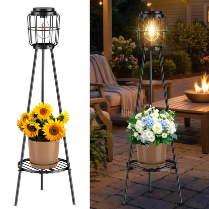 MXwcy Solar Lights Outdoor with LED Edison Bulbs, Solar Floor Lamp with Plant Stands for Garden Yard Pathway Driveway Front/Back Porch Decoration