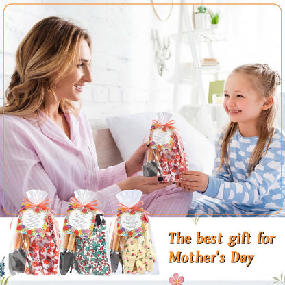Cuffbow 3 Set Mother's Day Gardening Gifts Floral Gardening Gloves, Garden Shovel, Mini Garden Tools with Mother's Day Cards and Bags for Mom Grandma Birthday Gift (Classic)