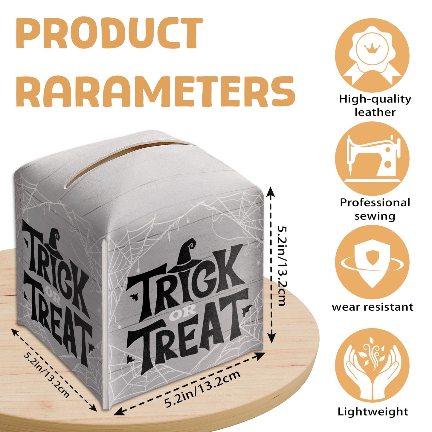 Halloween Trick Or Treat Tissue Box Holder, Spider Web Grey Leather Tissue Box Cover Square, Facial Paper Organizer Dispenser Toilet Paper Holder for Bathroom Kitchen Office Home Decor-A09