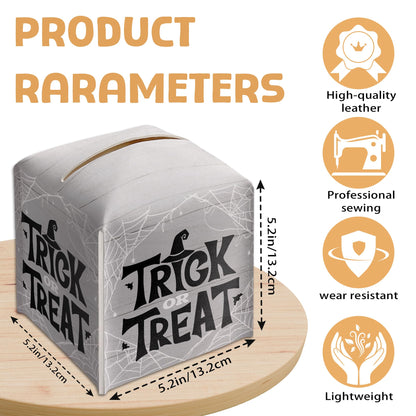Halloween Trick Or Treat Tissue Box Holder, Spider Web Grey Leather Tissue Box Cover Square, Facial Paper Organizer Dispenser Toilet Paper Holder for Bathroom Kitchen Office Home Decor-A09